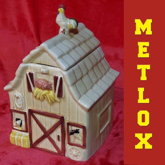 Metlox Cookie Jar MAC'S BARN VINTAGE Poppytrail VERY RARE Hard to Find ROOSTER - Picture 1 of 16